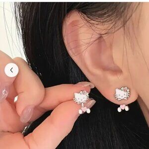 Cute White and Pink Cat Earrings